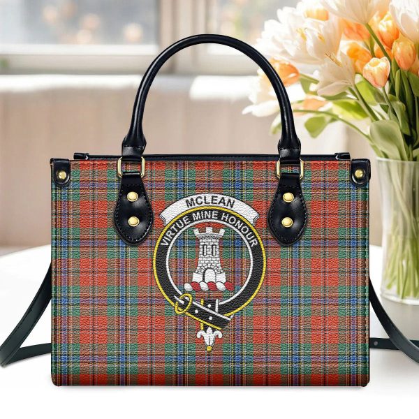 McLean of Duart Ancient Tartan Crest Leather Handbag For Cheap