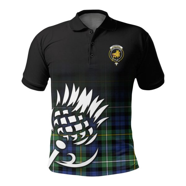 Campbell Argyll Ancient Tartan Crest Polo Shirt - Thistle Black Style Online now