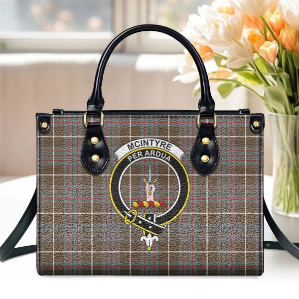 McIntyre Hunting Weathered Tartan Crest Leather Handbag Online now