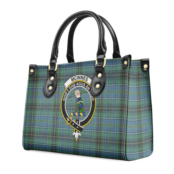McInnes Ancient Tartan Crest Leather Handbag For Sale - Image 3