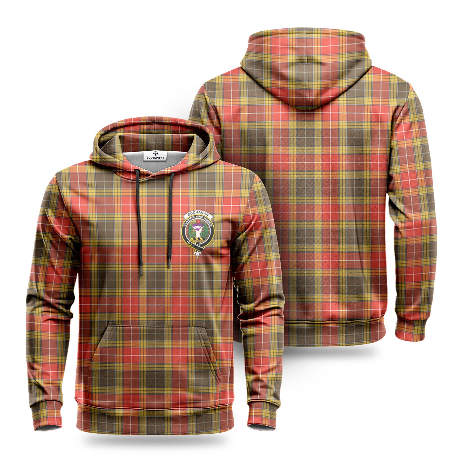 Buchanan Old Set Weathered Tartan Crest Hoodie Hot on Sale