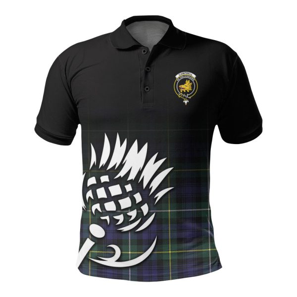 Campbell Argyll Modern Tartan Crest Polo Shirt - Thistle Black Style For Discount