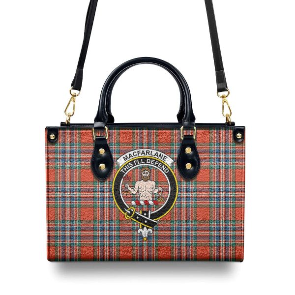 MacFarlane Ancient Tartan Crest Leather Handbag Online - Image 4