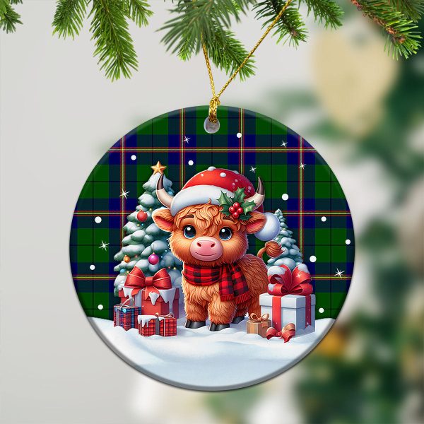 Carmichael Modern Tartan Christmas Ceramic Ornament - Highland Cow Winter Style Supply - Image 2