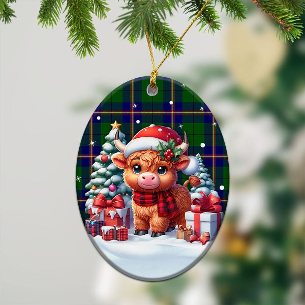 Carmichael Modern Tartan Christmas Ceramic Ornament - Highland Cow Winter Style Supply - Image 3
