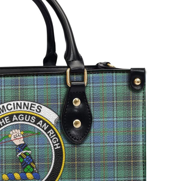 McInnes Ancient Tartan Crest Leather Handbag For Sale - Image 5