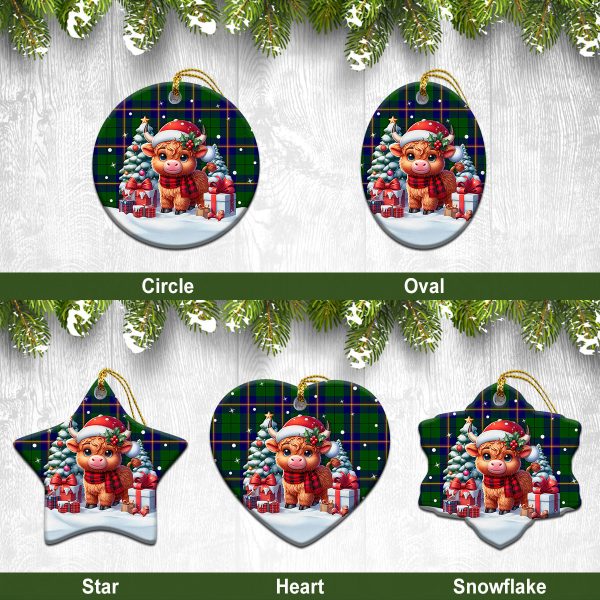 Carmichael Modern Tartan Christmas Ceramic Ornament - Highland Cow Winter Style Supply